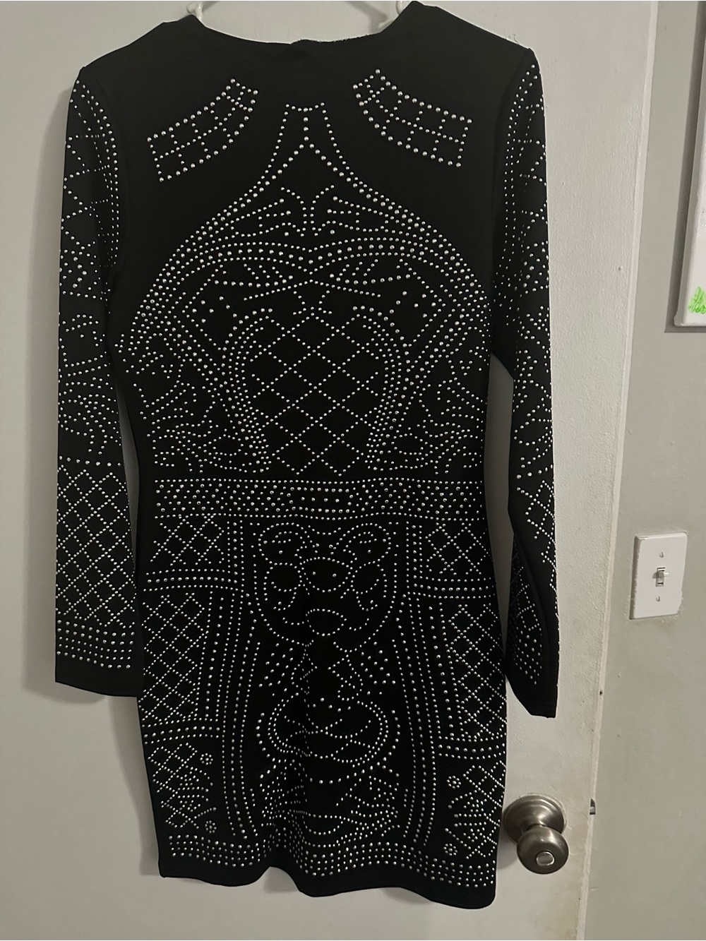 Black Studded Long-Sleeve Bodycon Dress